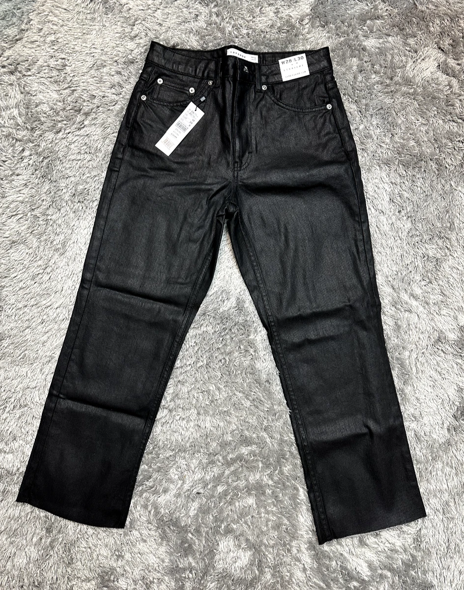 TOPSHOP Coated High Waist Crop Straight Jeans In Black size 25 L30
