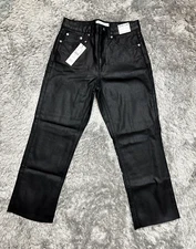 Topshop Coated High Waist Crop Straight Jeans In Black Size 25 W x 30 L