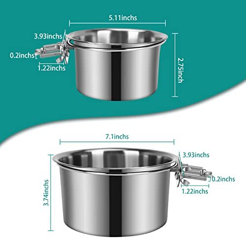 2 Pcs Large Dog Food Water Bowl for Cage with Upgraded Clamp Holder Pet Kennel