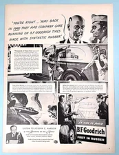 1943 B.F. Goodrich Tires Vtg 1940s Print Ad - FIRST IN RUBBER In war or peace