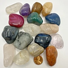 1 lb. Large Assorted Tumbled Polished Crystal Stone Lot Simi Presious Gemstones