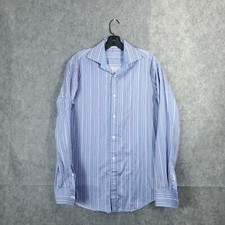 Bugatchi Uomo Dress Shirt Men Size 15 1/2 39 Blue Long Sleeve Button Up Striped