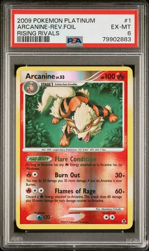 2009 Pokemon Platinum Rising Rivals 1 Arcanine Reverse Holo Foil PSA 6