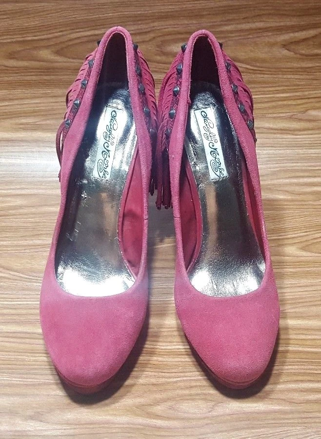 NAUGHTY MONKEY PLATFORM TASSEL PUMP HEELS RED SUEDE LEATHER WOMENS SHOES 10 - Image 4 of 4