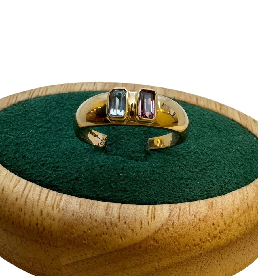 585 Gold Ring Mit Aquamarin Gr. 56 Gelbgold Rosa Blau Edelsteine 14 Karat - Bild 4 von 4