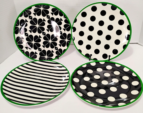 Kate Spade X Target Black & White Pattern W/Green Trim Melamine Salad Plates NWT - Picture 4 of 6