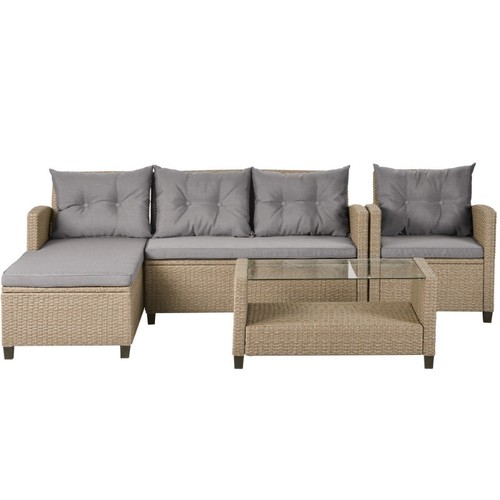 4-Pc Patio Wicker Rattan Sectional Set w/ Seat Cushions – Conversation Sofa - Picture 7 of 18