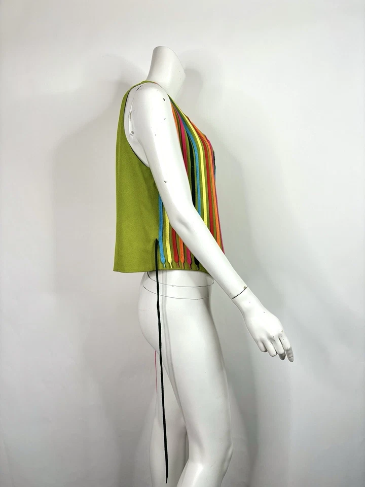 Vtg Moschino Cheap & Chic 90s Green Shoelace Vest 42 M - Image 2 of 4