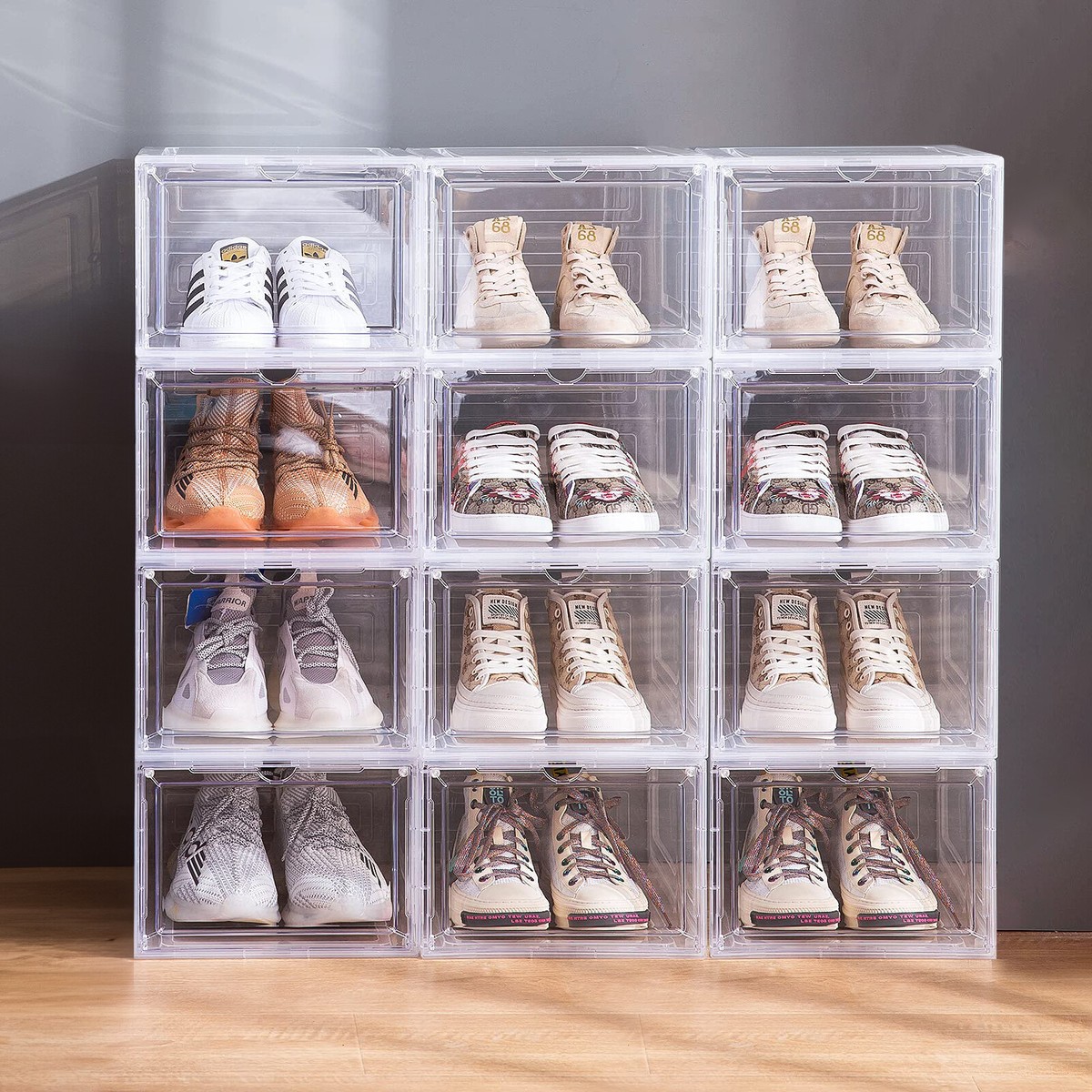 6pcs Clear Plastic Shoe Boxes Storage Sneaker Organizer Shoe