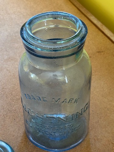 Deep Cornflower Blue crude Lightning Fruit Jar seed bubble Quart Putnam - Picture 4 of 8