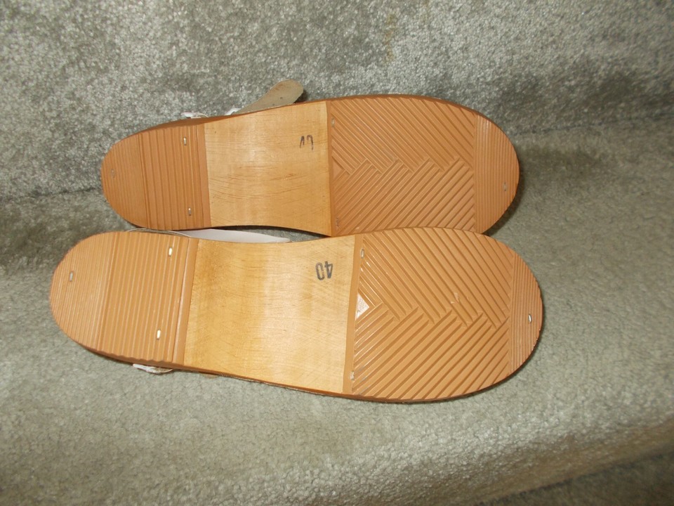 RBJ Orthopedic real leather & wood wedge sandals shoes clogs size 6.5