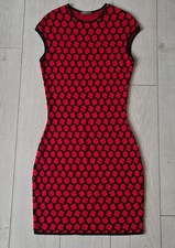 ALEXANDER MCQUEEN RED BLACK HONEYCOMB INTARSIA JACQUARD KNIT BODYCON DRESS SMALL