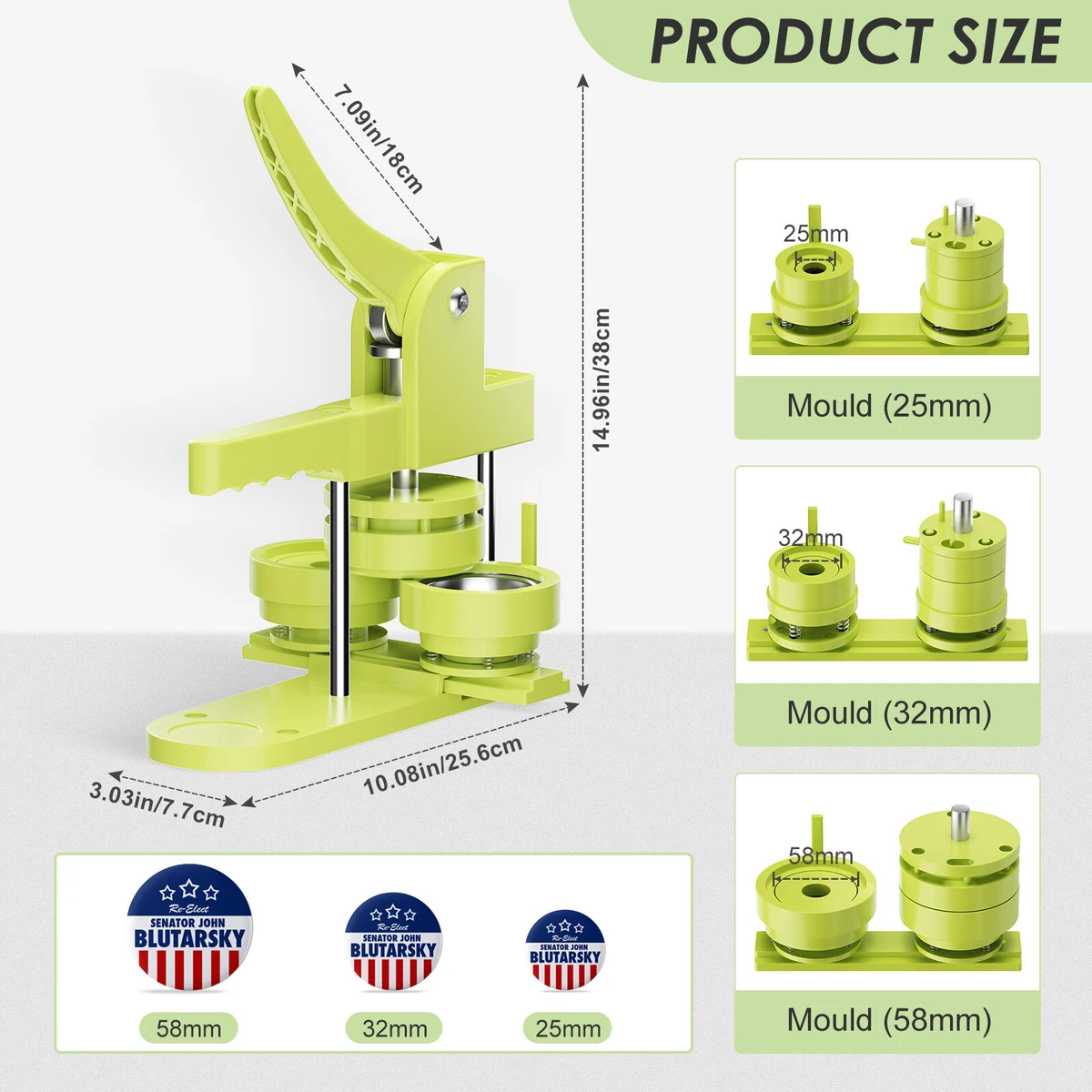 Button Maker Machine Multiple Sizes 330 Sets,Pin Maker 1''+1.25''+2.25''  Moulds