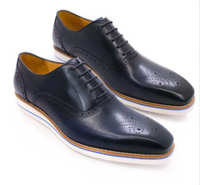 Mens Square Toe Flats Real Leather Lace Up Casual Business Shoes Banquet