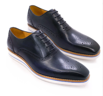 Mens Square Toe Flats Real Leather Lace Up Casual Business Shoes Banquet 