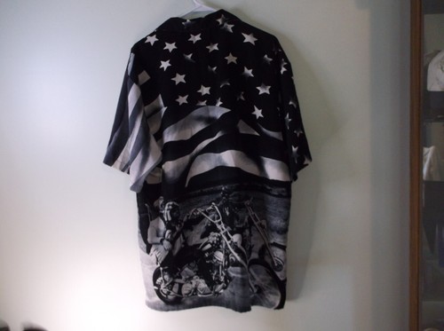 Camicia Sapphire Lounge Uomo Grande Nera Bandiera Chopper Manica Corta Easy Rider Logo - Foto 5 di 7