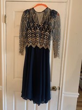 Cachet by Bari Protas Formal Dress Navy Blue w/ Gold Embroidery Size 5/6