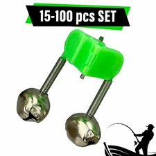 UFISH Fishing Bells Rod Green Pole Bite Alarm Twin Ring Tip 15-100 Pcs Set
