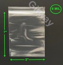 5" x 7" Heavy Duty 6 MIL Resealable Zip Top Lock 5x7" 6 ML Clear Plastic Bags