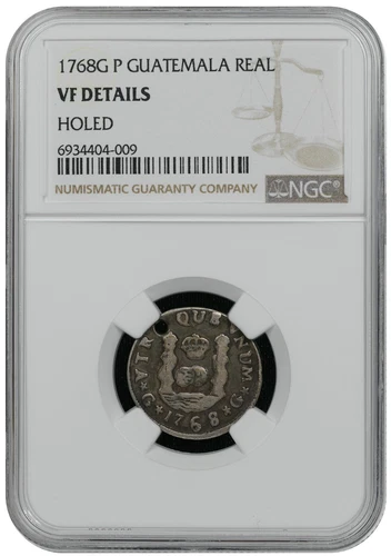 1768 G P Guatemala Real NGC VF Details Holed