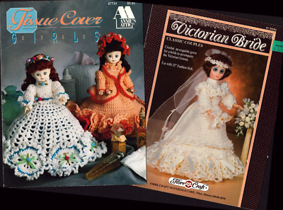 Victorian Bride 15'' and Tissue Cover Girls Crochet Doll Pattern Leaflets Lot