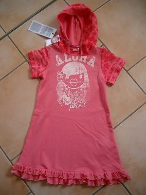 (C488) Nolita Pocket Girls Kleid mit Volants Kapuze Aloha & Logo Druck gr.98 - Bild 1 von 4