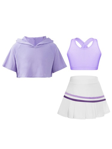Kids Girls Sports Suit Golf Tracksuit Training 3Pcs/Set Tennis Sportwear Dance - Picture 16 of 73