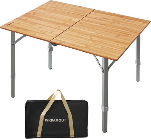 Bamboo Folding Camping Table 2-Folds Adjustable Aluminum Legs, Portable Picnic - Picture 9 of 12