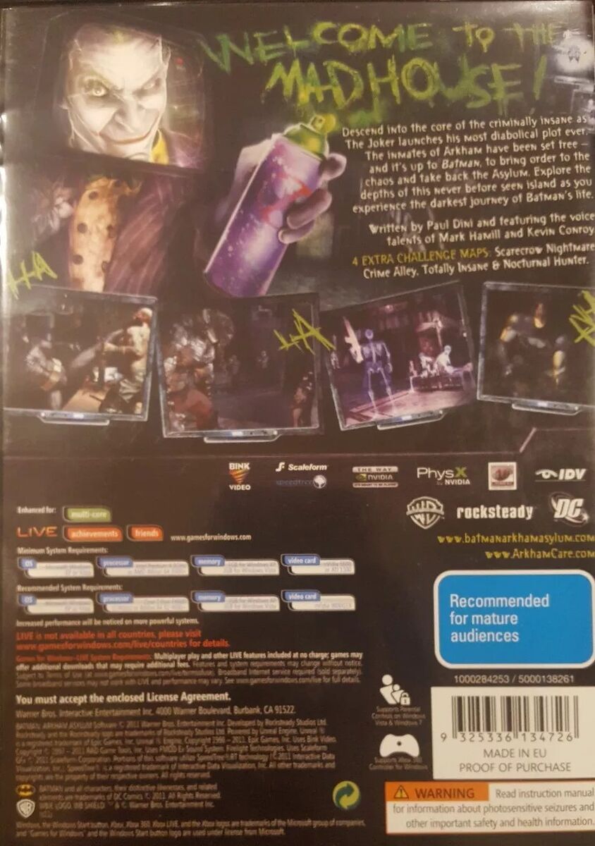 BATMAN ARKHAM ASYLUM GAME OF THE YEAR EDITION PC DVD ROM