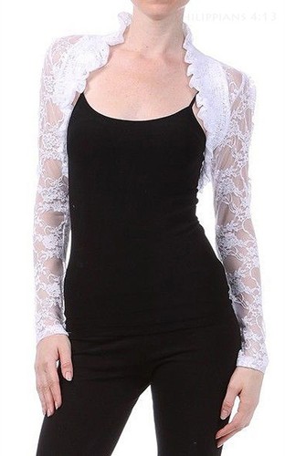 Fashion Secrets Women`s Long Sleeves Lace Bolero Shrug Cropped Cardigan Jacket - Picture 4 of 27