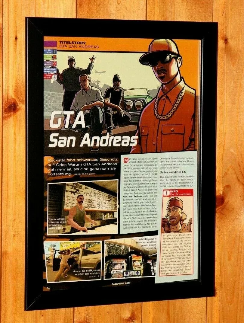 RARE 2004 GRAND THEFT AUTO SAN ANDREAS PS2 Video Game = Promo Print AD /  POSTER