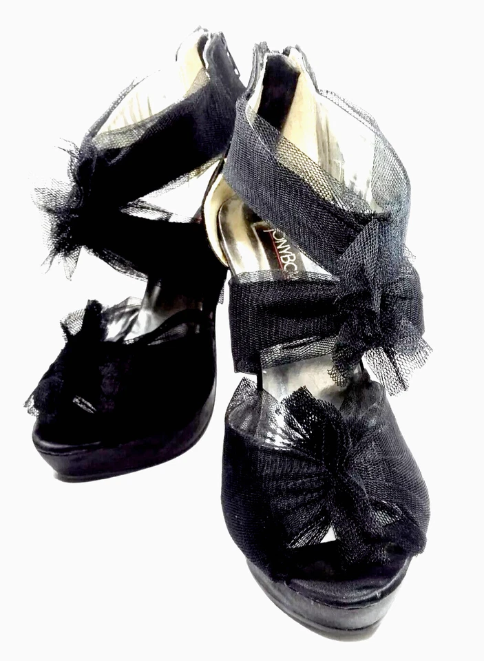 TONY BOWLS Feminino Tamanho 7 Peep Toe Pump Preto Plataforma Tule Roupa de Noite Concurso - Imagem 2 de 4