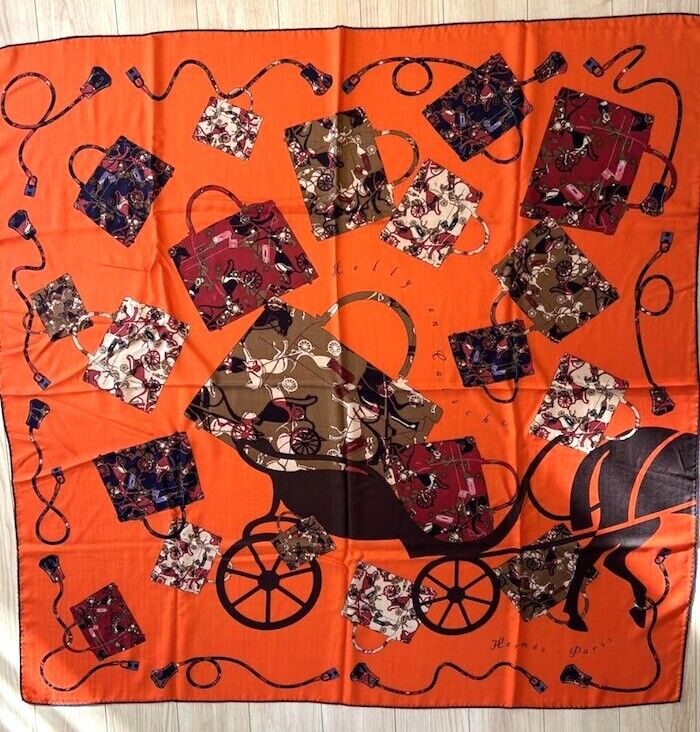 Hermes Shawl Scarf Kelly en Caleche Bag Stole Orange Hermes Shawl Scarf Kelly en Caleche Bag Stole Orange