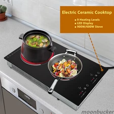 110V Electric Stove Ceramic Cooktop Sensor Touch Control  2 Burners with Plug