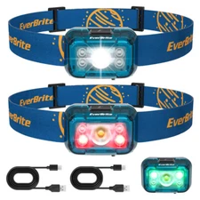 EverBrite 2 Pack USB Rechargeable LED Headlamp 5 Modes 120° Adjustable Headlight