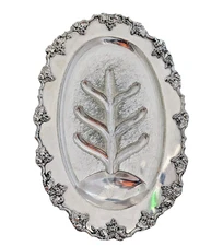 Silver Plate Heavy Oval Footed Meat Platter Serve Tray with Juice Wells 18x12 in