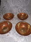Set Of 4 Vintage Marigold Orange Iridescent Carnival Glass Dessert Berry Bowls