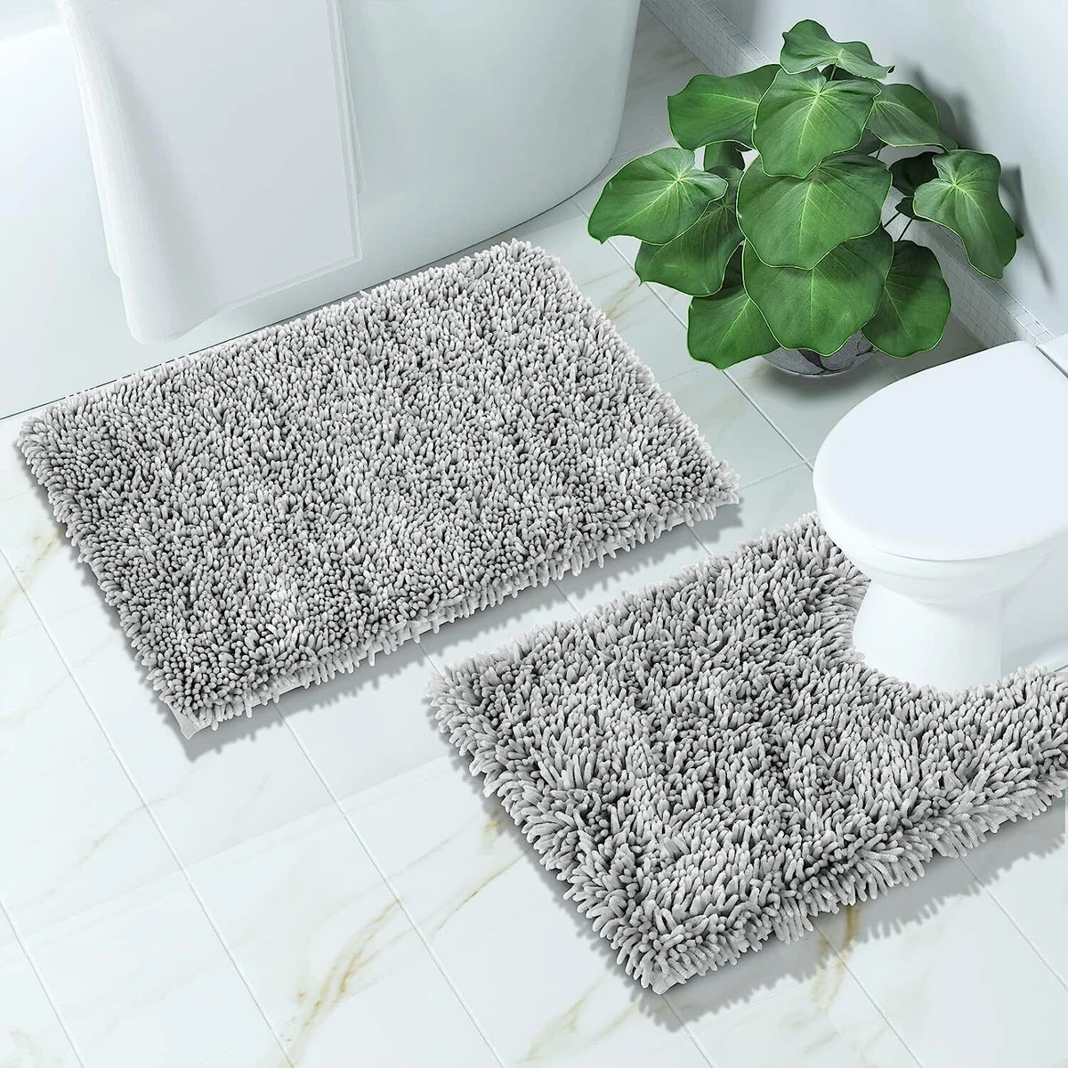 Real Living Dark Gray & White Chenille 2-Piece Bath Rug Set