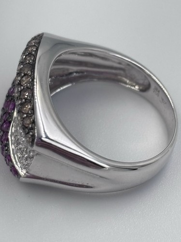 Size 8 Levian Ring 18K Gold with White & Chocolate Diamonds and Pink Sapphires - 第 3/11 張圖片