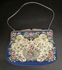 Vintage Small Handbag Purse Floral Tapestry Chain Strap Made In West Germany