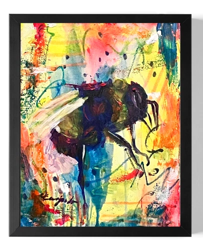 Guajardo Art: Neon Jumbo Bumble Bee 14X11 Canvas Signed Art Home Decor deal from eBay
