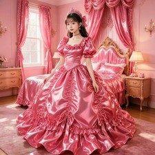 Pink Square Neck Vintage Victorian Wedding Dress Ruffled Lace Satin Bridal Gowns
