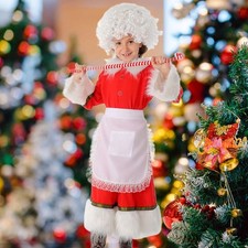 Weihnachtsmann Kost&uuml;m Kleid Langarm bequem mit M&uuml;tze und Sch&uuml;rze f&uuml;r Kinder Cosplay