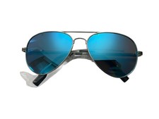 BLUE LENS AVIATOR STYLE METAL SUNGLASSES SILVER FRAME SHADES 99 UVB UVA- NIB