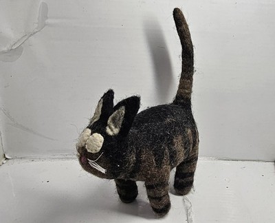 Needle Felted Kitty Cat Artisan Made Brown And Black  Cat 8''