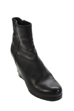 Prada Womens Leather Zippered Wedge Ankle Boots Black Size 7.5