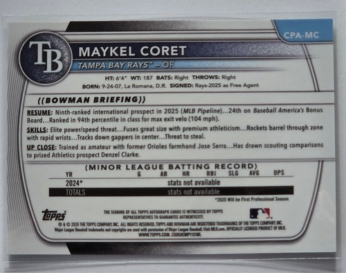 Maykel Coret 2025 Bowman Chrome Green Refractor AUTO 1st Bowman #1/99 #CPA-MC - Bild 2 von 2