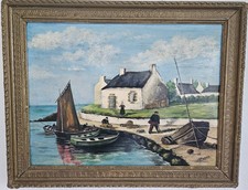 Tableau Ancien  Marine Ecole Bretonne Huile avec son cadre 48 cm / 38 cm