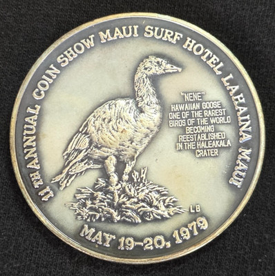 1979 Maui Coin Club Silver Tone Nene Silversword Medal Natural Toning Lahaina