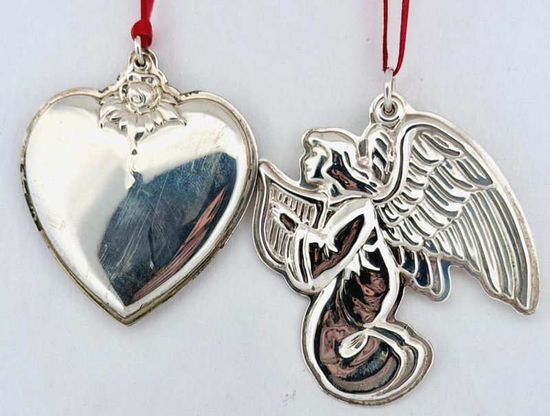 Set of 2 Lunt 2006 Angel & 1996 Heart Sterling Ornaments #121731 (Dented